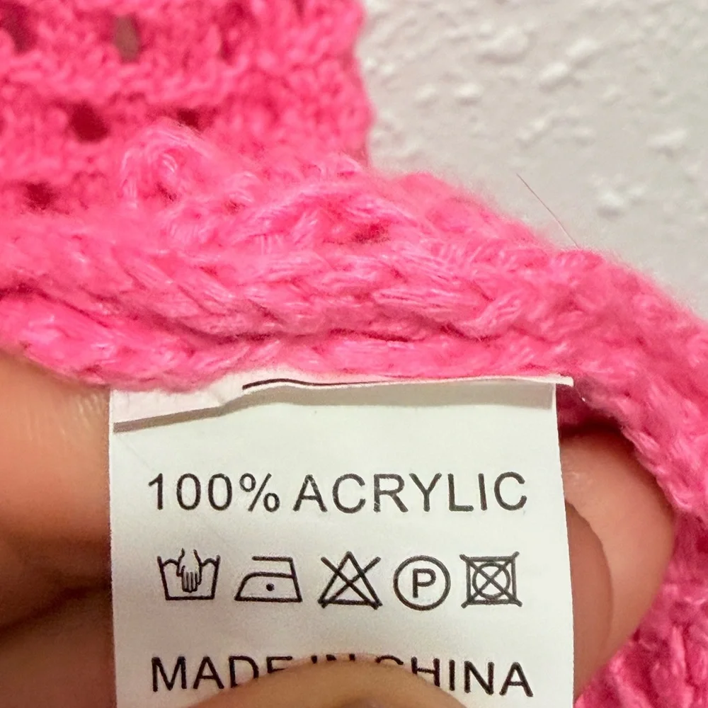 Sleeveless Pink‎ Crochet Swim Cover-Up Tunic S